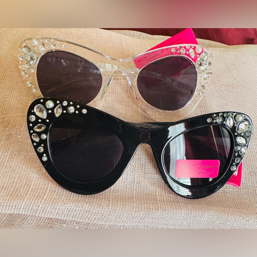 Betsey Johnson Black and Clear Embellished Sunglasses